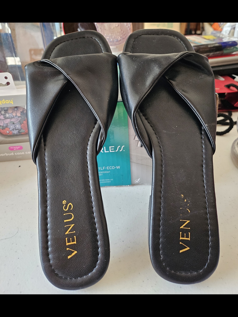 Venus Women's Black Crisscross Slide Sandals